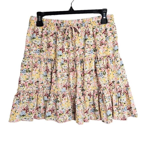 Alelly Dresses & Skirts - NWT ALELLY Tiered Skirt BLUE RED YELLOW FLORAL size S 4 6 Cottagecore Lined Cute